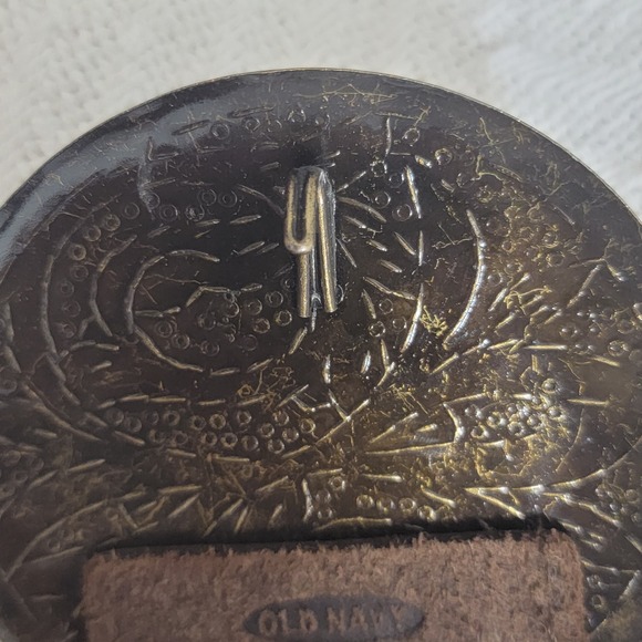 Vintage OLD NAVY Braided Leather Belt Dark Brown Brass Medallion Plate Buckle S - Picture 7 of 13